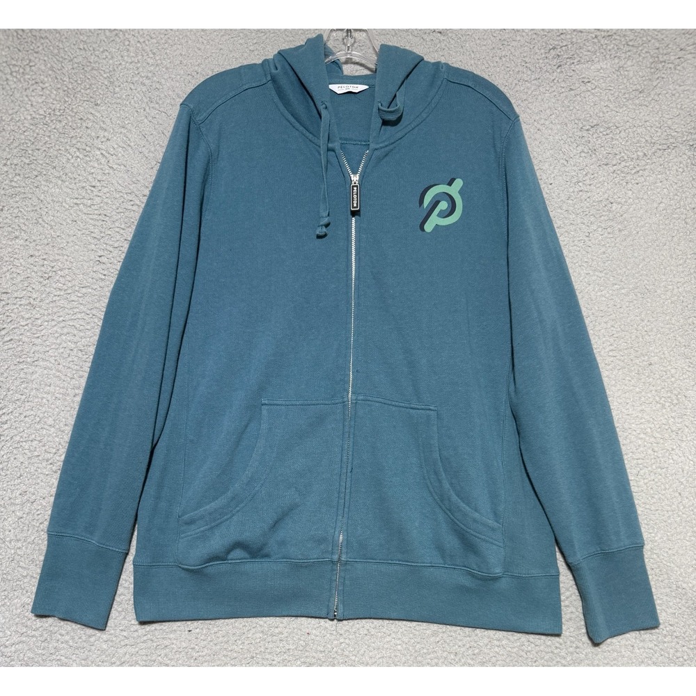 Peloton Hoodie Womens 2XL Blue Graphic Print Fleece Lined Pockets Full Zip